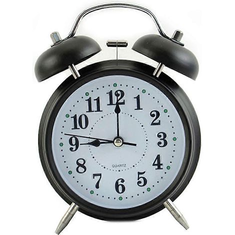 Réveil silencieux, réveil à piles, réveil à quartz rétro à double cloche, veilleuse de chambre, noir. (1/5)