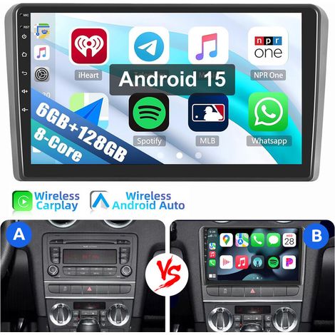 8 cœurs 6+128G Android 15 Pour Audi A3 S3 RS3 2003-2013 Autoradio Carplay GPS RDS WIFI 6+128G (1/5)