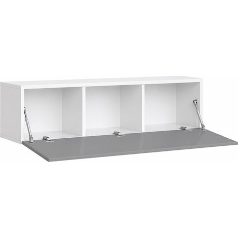 Mobile TV Moderno Sospeso Con Anta A Ribalta Reversibile 3 Vani Contenitore Frontale Lucido In Melaminico Per Soggiorno Salotto Zona Living 160 X 34 X 40 Cm Grigio E Bianco (1/5)