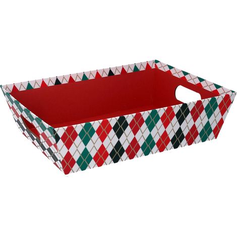 CESTA IN CARTONE ROMBI ROSSO E VERDE RETTANGOLARE 40X30H12CM