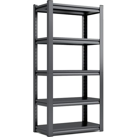 Estantería metálica de almacenamiento, estantes ajustables, diseño robusto, color negro. (1/2)