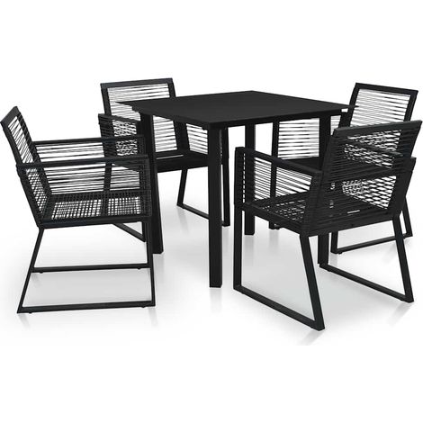 Ensemble repas extérieur 5 pièces en rotin PVC noir avec table en verre et 4 fauteuils, 39.71kg - PANGIVO (1/5)