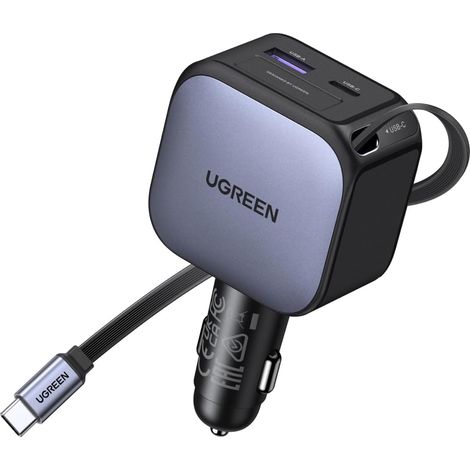 90W Chargeur Allume Cigare USB C Rétractable 60W Câble USB C Prise Allume Cigare 3 Ports Chargeur Voiture Charge Rapide Compatible avec 17 Pro Max Air 16 MacBook iPad Galaxy S26 (1/5)