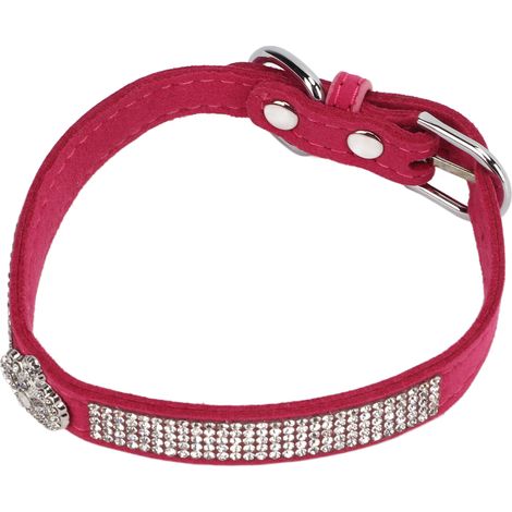 Collier pour chien et chat orné de strass et d'une couronne scintillante. Bijou en strass avec boucle en métal. Rose rouge, 37 cm / 14,6 pouces. (1/5)