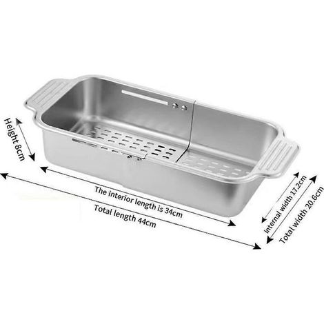 Égouttoir multifonctionnel pour évier de cuisine, panier d'égouttage rétractable en acier inoxydable à poser sur l'évier. (1/4)