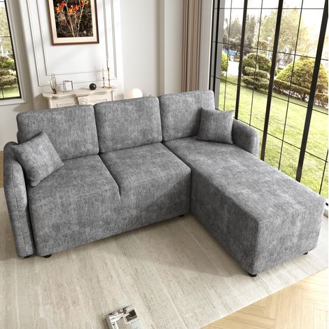 Canapé d'angle 187,5x144x85,5 cm en chenille gris, gain de place pour salon FLORAGRACE (1/5)