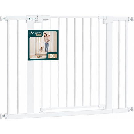 VOUNOT® Barrera de Seguridad Extensible 103-110cm Puerta Seguridad Escalera Pasillo para Perros Mascotas Valla Metálica a Presión sin Taladro Blanco (1/5)