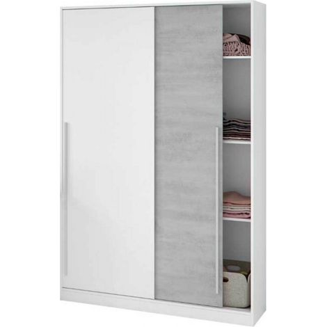 Pegane – Armoire 2 portes coulissantes blanc artic – Dimensions 120x200x50 cm – Mélamine avec barre de penderie et étagères – Poids max 50 kg (1/5)