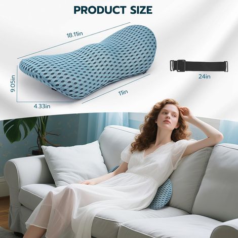 Lendenkissen für Auto, Bürostuhl und Autositz, ergonomische Rückenlehne mit verstellbarem Gurt, für Zuhause und Sofa, Rückenstütze, blau