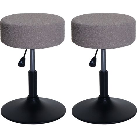 Lot de 2 tabourets HWC-C22, tabouret de maquillage, réglable en hauteur pivotant Ø 37cm Tissu Bouclé 450g/m² MVG taupe (1/5)