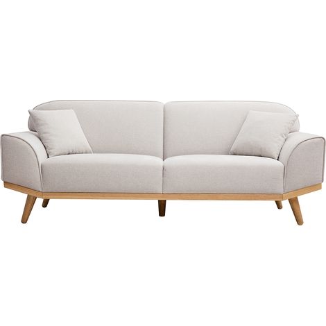Divano scandinavo 3 posti in tessuto effetto velluto testurizzato beige e legno chiaro FREEMA (1/4)