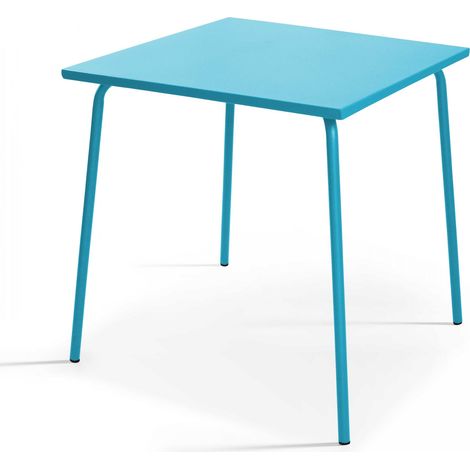 Table de jardin carrée en métal bleu - Palavas (1/5)
