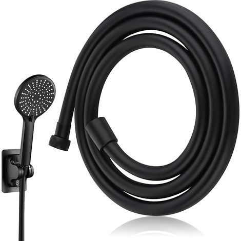 Tuyau de Douche 1.5M en PVC Noir, Anti-Explosion, Anti-Torsion et Anti-Fuite, Ultra Flexible, Compatible avec Douches G1/2, Surface Lisse, Installation Facile, avec Connexion en Laiton Massif étanche (1/5)