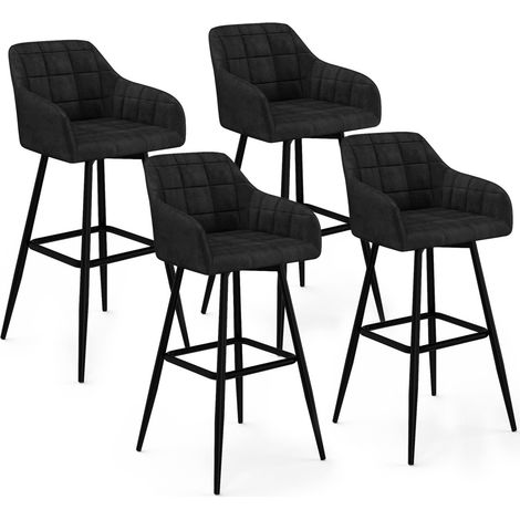 Set di 4 sgabelli da bar MADY con braccioli in velluto nero