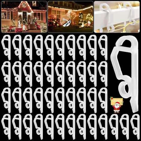 120 Clips de Lumière de Noël,Mini Clips de Lumière de Noël,Crochets de Gouttière,pour Décoration de Noël,Décoration Extérieure,Support en Plastique,Crochet de Bardeau pour Gouttières Bardeaux Chaînes (1/5)