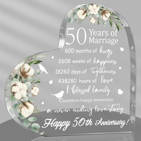 Plaque cœur acrylique souvenir mariage Cadeau anniversaire de mariage 50 ans pour femme et couple Noces d’or – Style 50ᵉ année pour épouse, mari, amoureux (1/5)