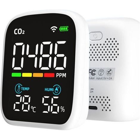 Détecteur CO2 portable écran LED, testeur dioxyde de carbone multifonction, testeur température et humidité NDIR, testeur qualité d’air domestique, contrôle via APP mobile,de (1/4)