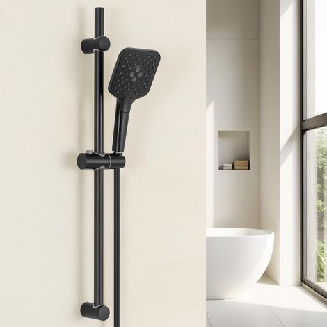 Barre de Douche avec Pomme de Douche, Système de Douche avec Barre en Acier Inoxydable 70 cm, Douchette (3 Types de Jets), Flexible PVC 150 cm et Support, Ensemble de Douche Complet (1/5)