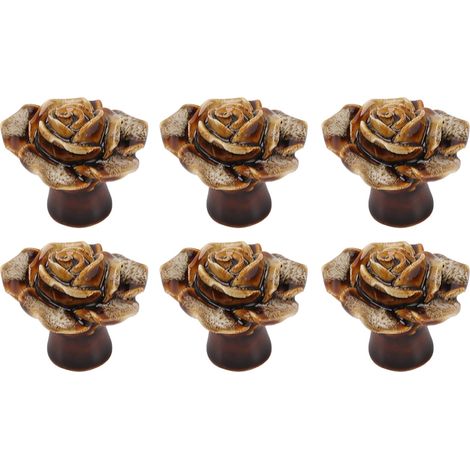 Lot de 6 boutons de meuble en céramique délicate en forme de rose, motif léopard blanc, pour tiroir de commode (1/5)