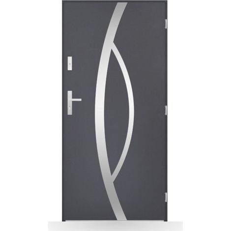 Porte d'entrée Hugues 80-90-100cm en acier - Couleur: Anthracite - Poussant: Droit - Dimensions: 90 cm