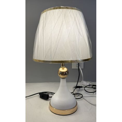 Lampe de Chevet VZ214WH 1XE27 Metal et Textile Blanc et Dore