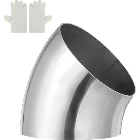 Coude Inox 89mm OD à 45 Degrés avec Gants de Soudage, 16 GA/1.5mm Épaisseur Acier Inoxydable 304 Coude d'Évacuation à 45° pour Système d'Évacuation, Rampe d'Escalier CVC (1/5)