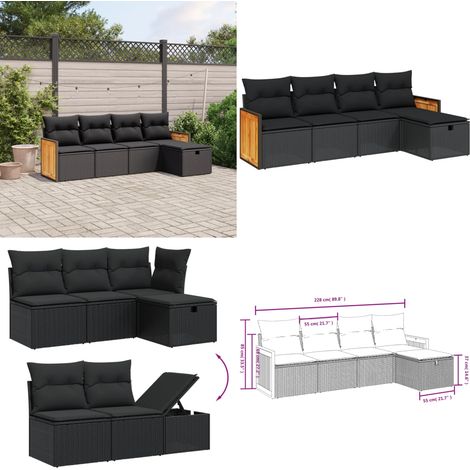 Salon de jardin 5 pcs avec coussins noir résine tressée - Ensemble Salon De Jardin - Mobilier Extérieur - Canapé Jardin - Résine Tressée - Rotin Synthétique - Home & Living (1/5)