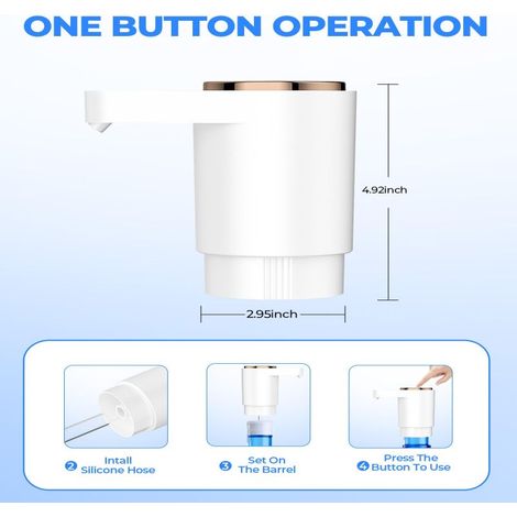 Irovami Pompe à eau électrique portable , Distributeur d'eau USB pour bonbonne 5 gallons – Auto-on/off, rechargeable, pour camping cuisine maison (1/2)