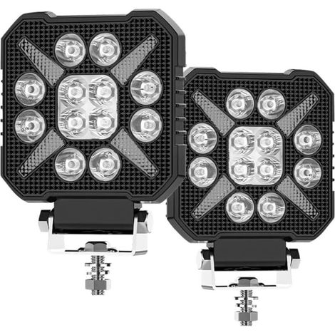 4-Zoll-Vierkant-LED-Scheinwerfer für Fahrzeuge – Weißes und gelbes Stroboskoplicht, Offroad, für Lkw, SUVs, Boote