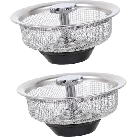Abflusssieb, 2-teilig, Spülbeckensieb, Abflussstopfen, Edelstahl, Drahtgewebefilter, Korbstopfen, für Speisereste, mit Gummistopfen, 83 x 83 x 40 mm, Silber (1/5)