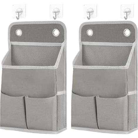 2 Pièces Organisateur de Rangement Suspendu, Sac Mural avec 4 Crochets et Poches, Gris - Pliable pour Porte, Chambre, Salle de Bain, Bureau (1/5)