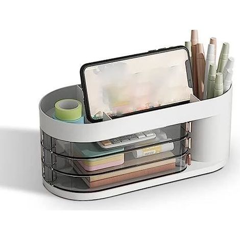 Schreibtisch-Organizer – Stiftehalter – Weiß – Multifunktional – 10,5 x 24,5 x 10 cm (1/4)