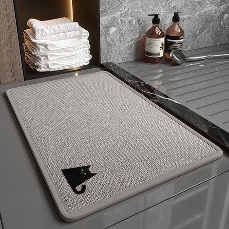 Tapis de sol en lin 60x90 cm motif chat noir gris, modèle 5.0 renforcé épais, séchage rapide et antidérapant (1/4)