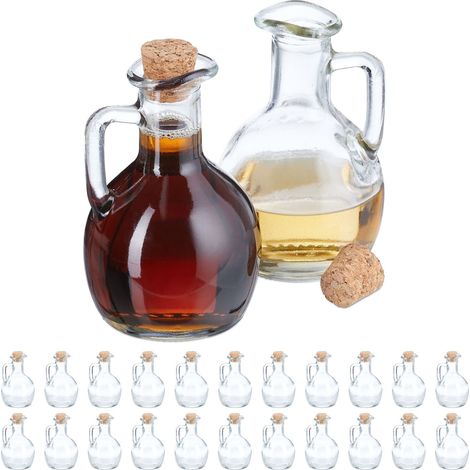 Relaxdays Glass Bottles, Set of 24, 150 ml, Refillable, for Gifts, with Cork, for Oil, Vinegar, Schnapps, Liqueur, Clear