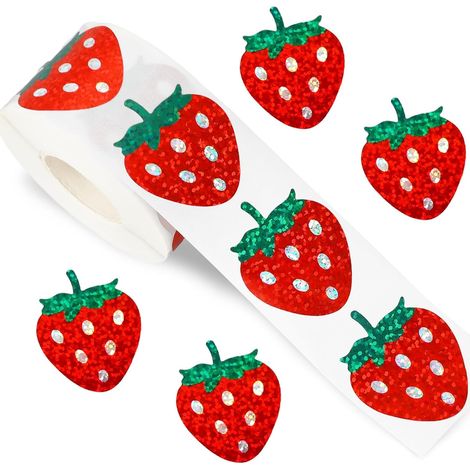 Pegatinas de Fresa, 500 Piezas Lindas Pegatinas de Fresa, Pegatinas Holográficas de Frutas, Etiqueta de Recompensa, para Bolsas de Regalo, Álbum de Recortes, Tarjetas y Sobres (1/5)