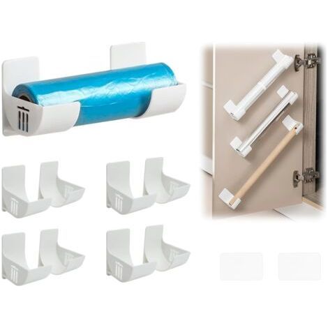 Plastic Wrap Storage Holder - Adhesive Wall Mount Holder with 4 Pairs for Cabinets, Bathroom, Fridge, Kitchen, White (1/5)