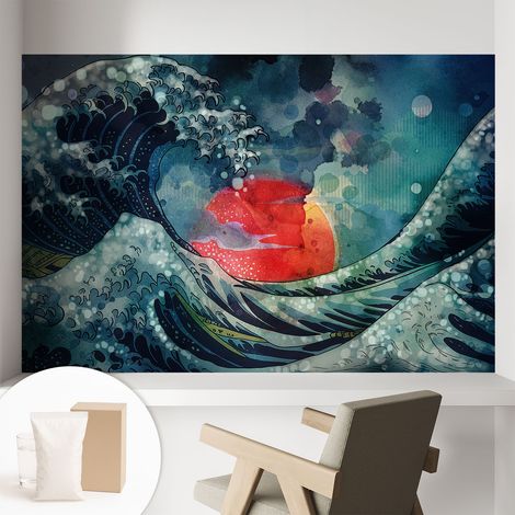 Papier peint intissé mural pour salon chambre à coucher tendance et originale - Colle incluse gratuite Lever de soleil océanique 104x70 cm (1/5)