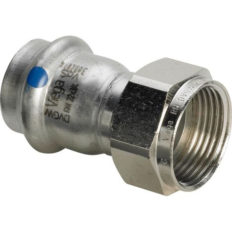 Viega Sanpress Inox LF-Manguito de conexión, d 18mm, G 3/4 latón niquelado, acero inoxidable Modelo 2363LF, 666699