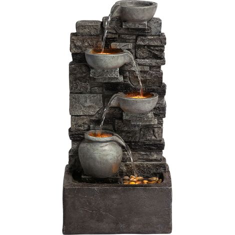 Teamson Home 72.3 cm Outdoor 4-Tier Stacked Stone Cascading Water Fountain with LED Lights, Gray (1/5)