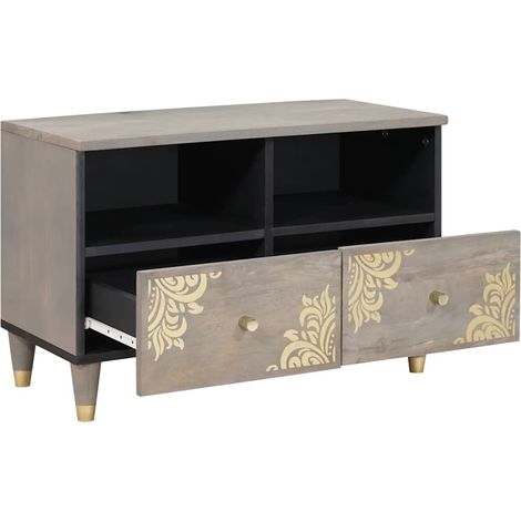 Meuble TV,Banc TV,Armoire TV avec étagère Gris et or Bois de manguier massif CFW804099 (1/5)