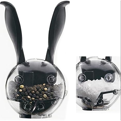 Manuel Moulin Poivre et Salieres - Forme lapin Noir, Poivrieres en Céramique ABS+PS, Oreilles de Pincement pour l'utilisation - Peut Aussi Comme à épices, sel (1/5)