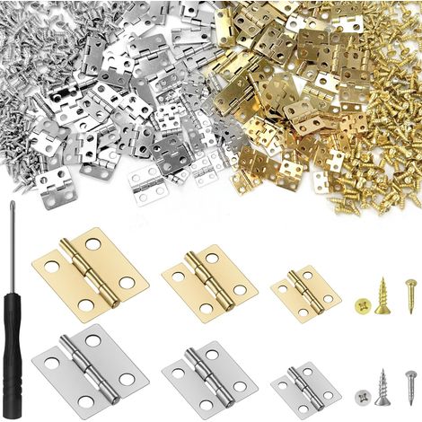 120 pcs Mini charnières connecteurs, 108/1312/1613mm tiroir butt charnières, charnière pliante pour caisse en bois accessoires de bricolage avec 320 pcs vis, 160 pcs clou et 1 tournevis cruciforme (1/5)