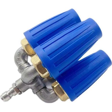 Nettoyeur haute pression à buse turbine 4 en 1, diamètre 2,0 mm, buse turbine rotative à 360° à quatre trous, raccord rapide 1/4 pouce, bleu. (1/5)