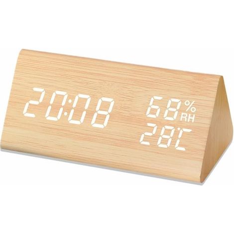 Reloj despertador digital con diseño de madera，pantalla LED electrónica，3 configuraciones de alarma，3 niveles de brillo，ideal para el hogar (1/5)