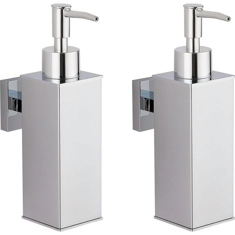 Lot de 2 Distributeurs de savon, Acier inoxydable 304, Pompe manuelle, Chromé, Pour salle de bain et cuisine