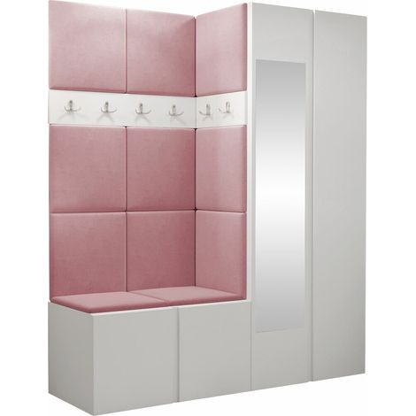 Conjunto para recibidor Pinis X, Blanco, 186x158x46cm, Espejo, Aglomerado laminado, Tapiz, Colocada, Montada en la pared
