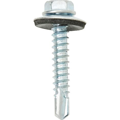 Vis auto perceuse à tête hexagonale plaquée au zinc avec rondelle collée, 5,5 x 32 mm, Set de 100 Pièces