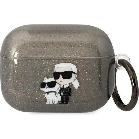 Funda para AirPods Pro Karl Lagerfeld klaphnkctgk negra/negra con purpurina Karl&Choupette (1/3)