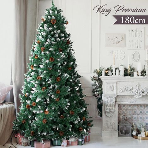 Albero Di Natale Innevato King Premium 180cm 831 Rami con Pigne e Base Legno (1/4)