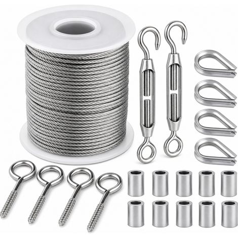 Kit Câble Acier Gaine 56 Pièces pour Jardin 30 m Noir (1/5)